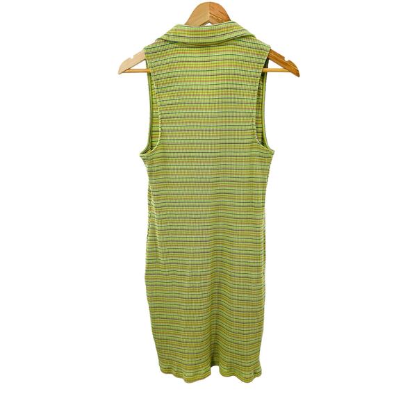 Wild Fable Tank Dress 1/4 Zipper Green Striped Bodycon Pullover Stretch sz Large - Picture 4 of 8